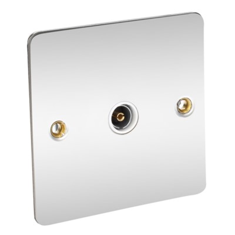 Flat Plate 1 Gang TV Socket Isolated - BS3041 *Chrome/White Inse - Click Image to Close
